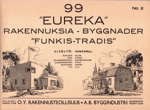 99 ''EUREKA'' Rakennuksia – Byggnader, "Funkis–Tradis", No 2, tyyppitalomalliston kansikuva vuodelta 1937.